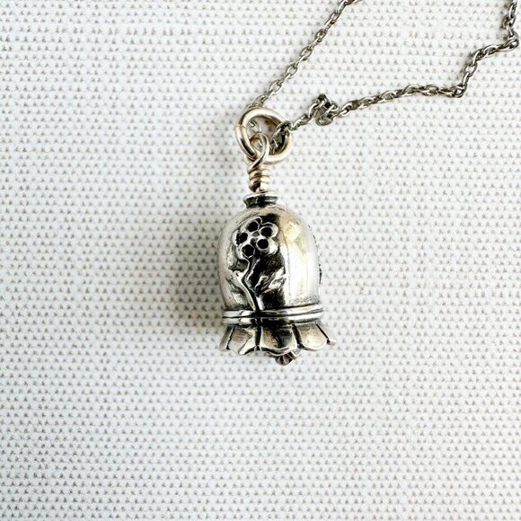 Sterling Silver Daughter-In-Law Bell Pendant Necklace with Floral Detailing, Tho - Picture 5 of 8